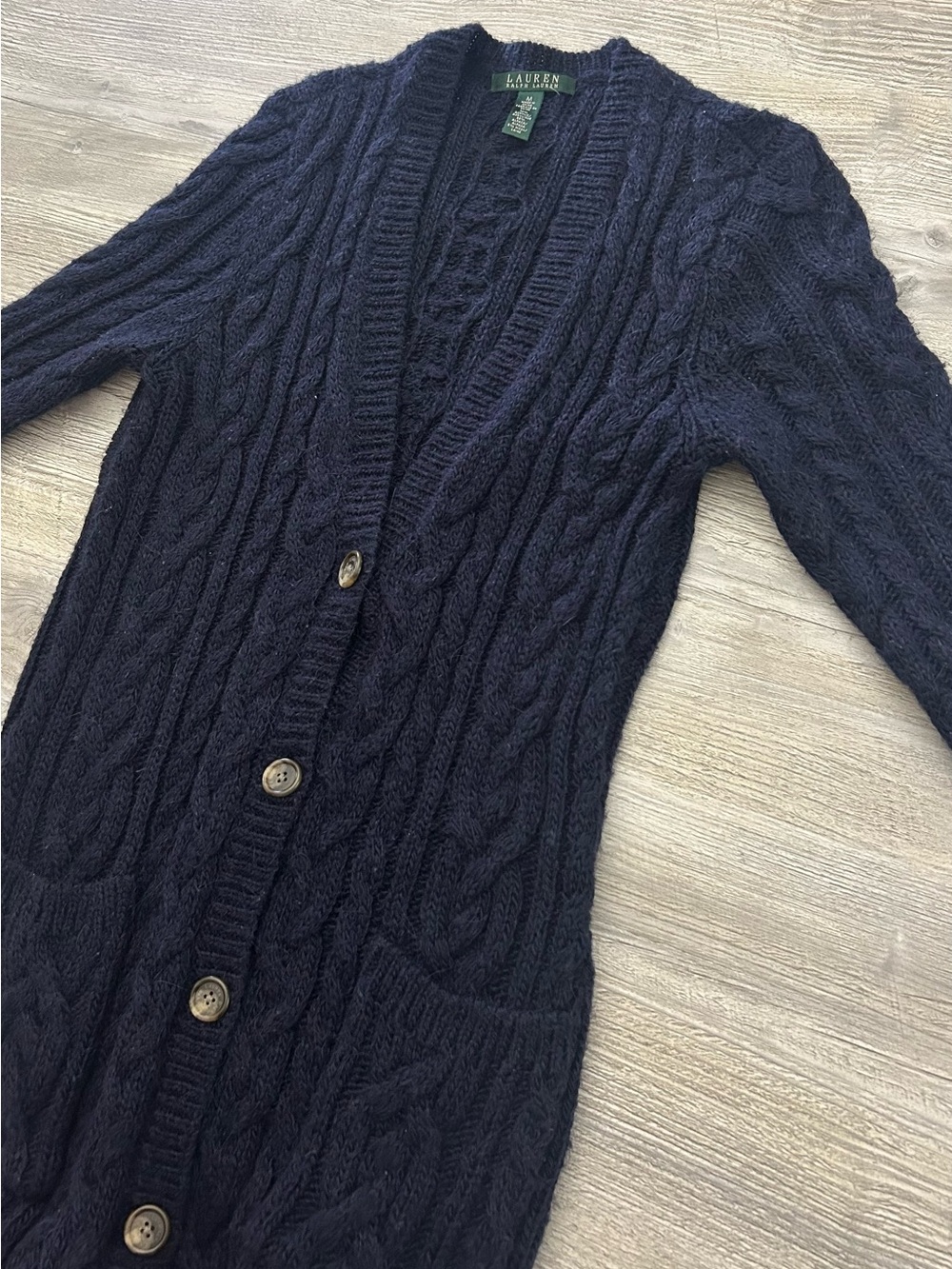 Lauren Ralph Lauren Navy Cable Knit Long Cardigan Duster Sweater Alpaca Blend